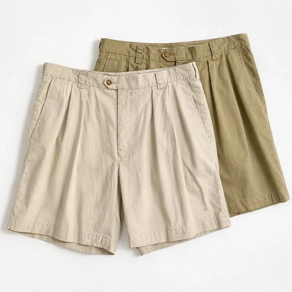 John W. Nordstrom 38W (Set of 2) Mens Pleated Chino Shorts Beige Dark Khaki